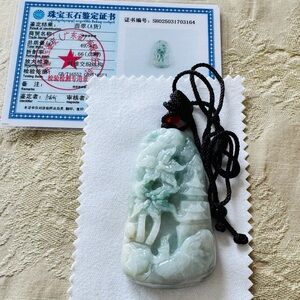 Burma Jade  Landscape Pendant Necklace with Certificate